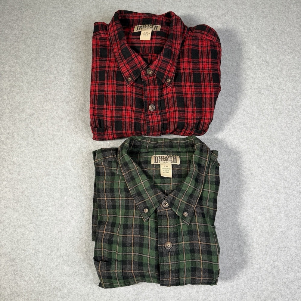 Lot of 2 Duluth Trading Co Mens 4XL Plaid Flannel Button Down Shirt 100% Cotton